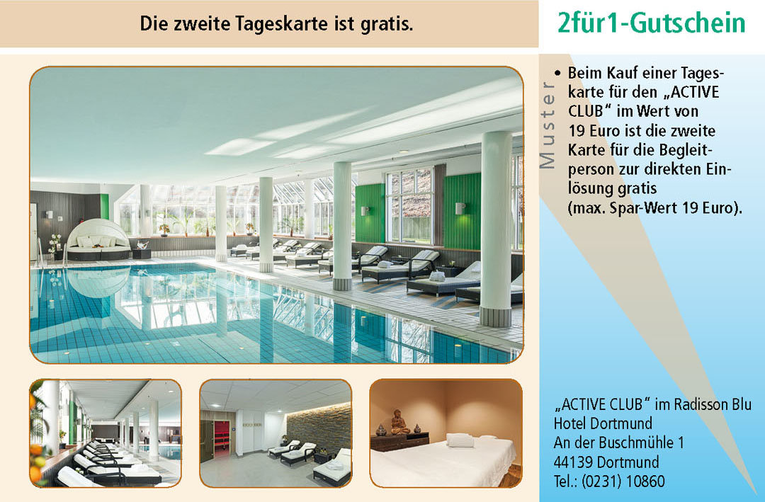 Sauna Gutschein im ACTIVE CLUB im Radisson Blu Hotel Dortmund
