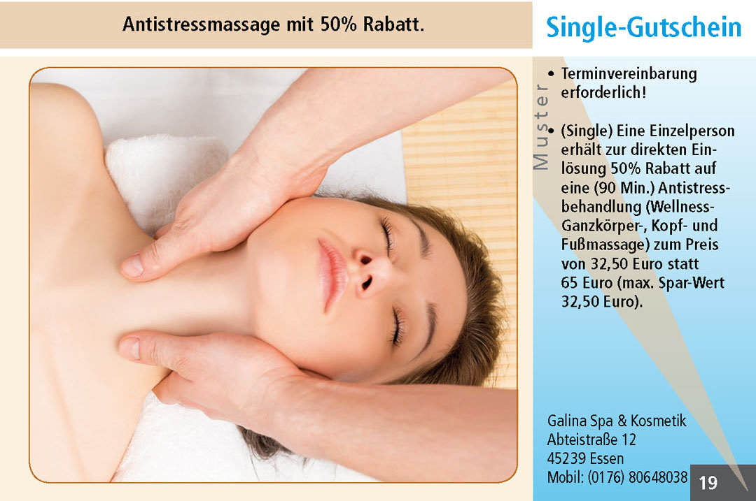Gutschein Antistressmassage Essen Ruhrgebiet Galina Spa & Kosmetik