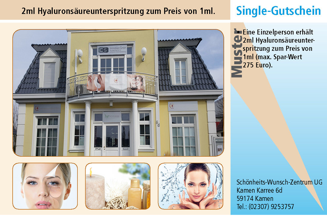 2 für 1 Gutschein-Ruhrgebiet-Gutschein-2-ml-Hyaluronsaeureunterspritzung