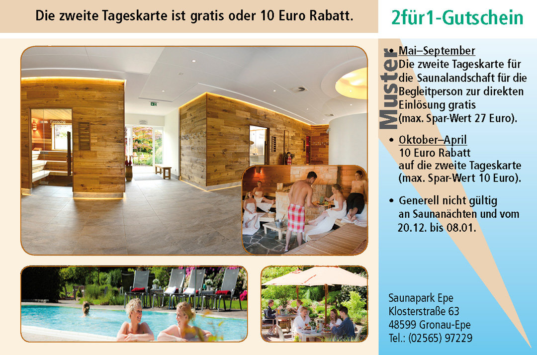 2 für 1 Gutschein-Ruhrgebiet-Saunapark-Epe