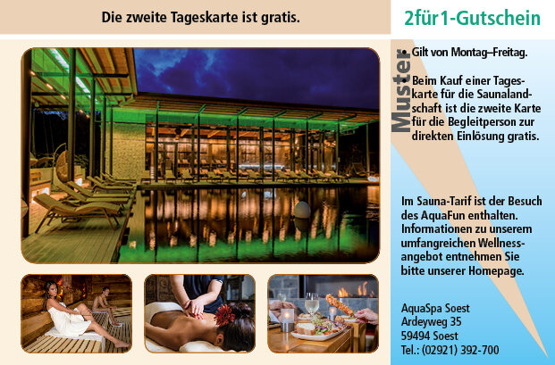 2 für 1 Gutschein-Ruhrgebiet-AquaSpa-Soest